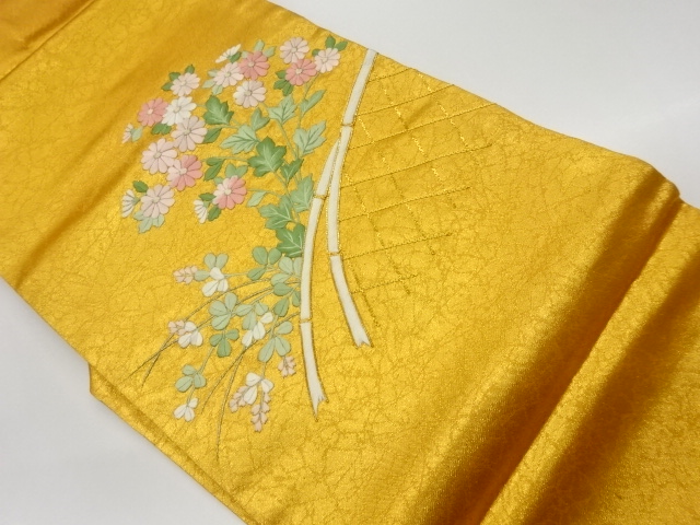 JAPANESE KIMONO / VINTAGE UNUSED NAGOYA OBI / EMBROIDERY / AUTUMN FLOWERS
